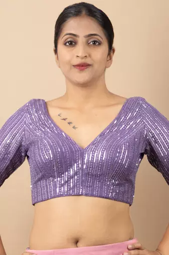 Lavender Sequin Embroidered Readymade Blouse