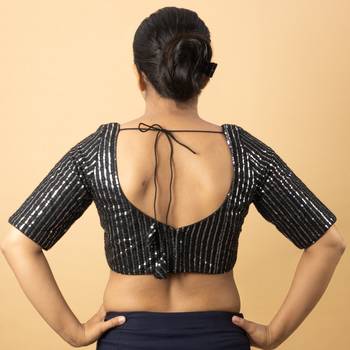 BLACK EMBROIDED NET V NECK BLOUSE 2