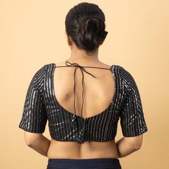 BLACK EMBROIDED NET V NECK BLOUSE 4