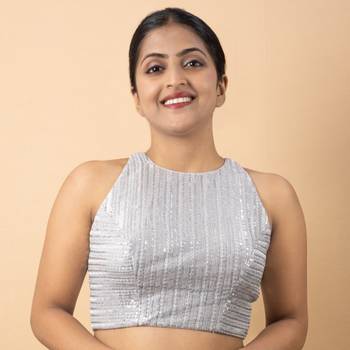 Silver Net Sequin Work Blouse 1