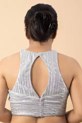 Silver Net Sequin Work Blouse