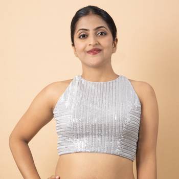 Silver Net Sequin Work Blouse 3