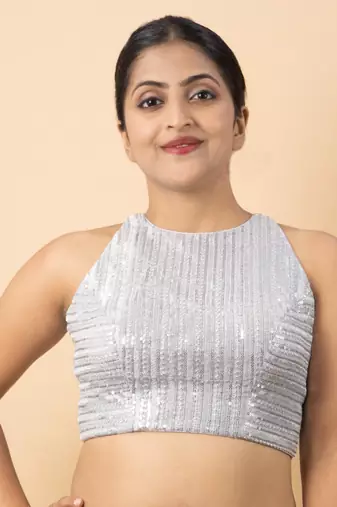 Silver Net Sequin Work Blouse