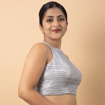 Silver Net Sequin Work Blouse 4