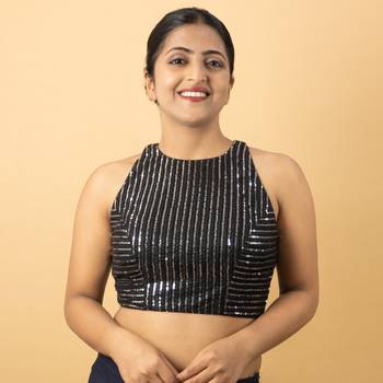 BLACK EMBROIDED NET ROUND NECK BLOUSE 1