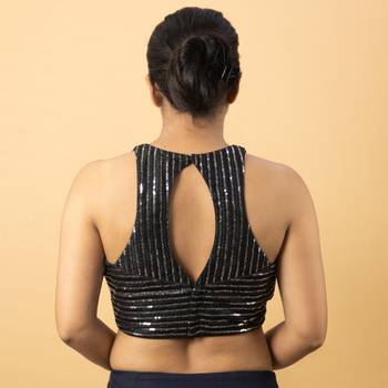 BLACK EMBROIDED NET ROUND NECK BLOUSE 2