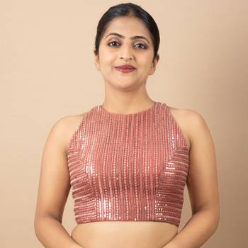 Onion Pink Net Sequin Embroidered Readymade Blouse 1