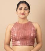 Onion Pink Net Sequin Embroidered Readymade Blouse