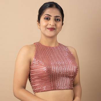 Onion Pink Net Sequin Embroidered Readymade Blouse 2