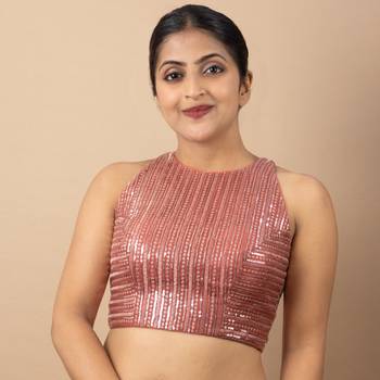 Onion Pink Net Sequin Embroidered Readymade Blouse 4