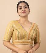 GOLD EMBROIDED GEORGETTE V NECK BLOUSE