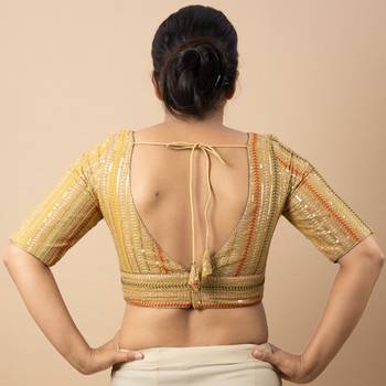GOLD EMBROIDED GEORGETTE V NECK BLOUSE 3