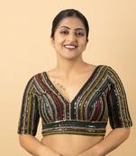 BLACK EMBROIDED GEORGETTE V NECK BLOUSE