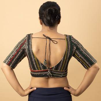 BLACK EMBROIDED GEORGETTE V NECK BLOUSE 3