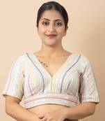 WHITE EMBROIDED GEORGETTE V NECK BLOUSE