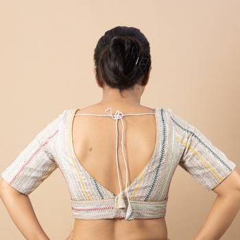 WHITE EMBROIDED GEORGETTE V NECK BLOUSE 3