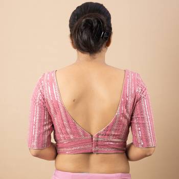 Onion Pink Georgette Silver Thread Embroidered Blouse 2