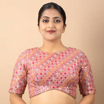 PINK EMBROIDED GEORGETTE ROUND NECK BLOUSE 1