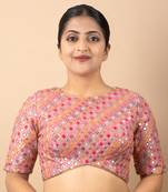 PINK EMBROIDED GEORGETTE ROUND NECK BLOUSE