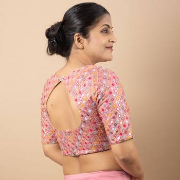 PINK EMBROIDED GEORGETTE ROUND NECK BLOUSE 3