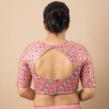 PINK EMBROIDED GEORGETTE ROUND NECK BLOUSE 4