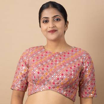 PINK EMBROIDED GEORGETTE ROUND NECK BLOUSE 5