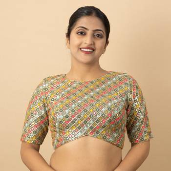 GREEN EMBROIDED GEORGETTE ROUND NECK BLOUSE 1
