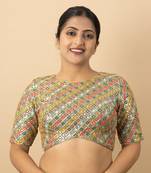 GREEN EMBROIDED GEORGETTE ROUND NECK BLOUSE