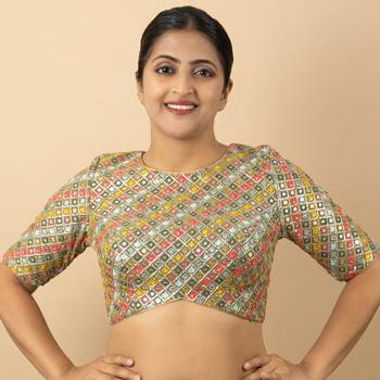 GREEN EMBROIDED GEORGETTE ROUND NECK BLOUSE 4