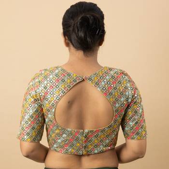 GREEN EMBROIDED GEORGETTE ROUND NECK BLOUSE 5