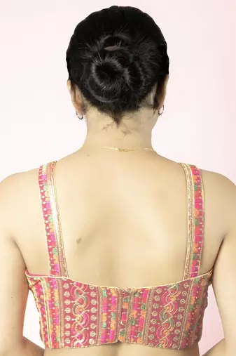 Multicolour Georgette Thread Work Readymade Blouse