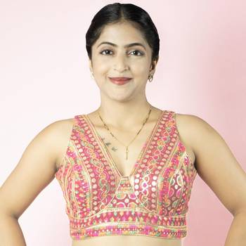 Multicolour Georgette Thread Work Readymade Blouse 4