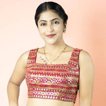 RANI PINK EMBROIDED GEORGETTE V NECK BLOUSE 1
