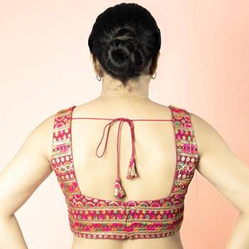 RANI PINK EMBROIDED GEORGETTE V NECK BLOUSE 2