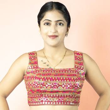 RANI PINK EMBROIDED GEORGETTE V NECK BLOUSE 3