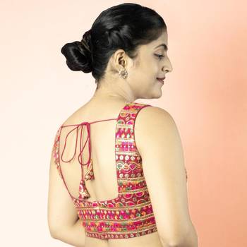 RANI PINK EMBROIDED GEORGETTE V NECK BLOUSE 4