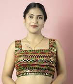 BOTTLE GREEN EMBROIDED GEORGETTE V NECK BLOUSE