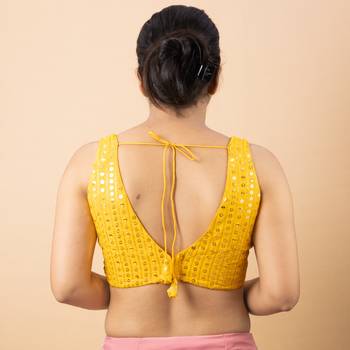 YELLOW EMBROIDED GEORGETTE V NECK BLOUSE 2