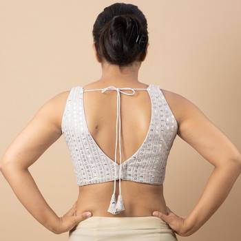 WHITE EMBROIDED GEORGETTE V NECK BLOUSE 5