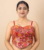 RED EMBROIDED GEORGETTE SWEET HEART NECK BLOUSE