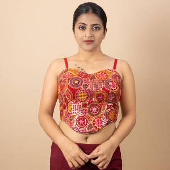 RED EMBROIDED GEORGETTE SWEET HEART NECK BLOUSE 2