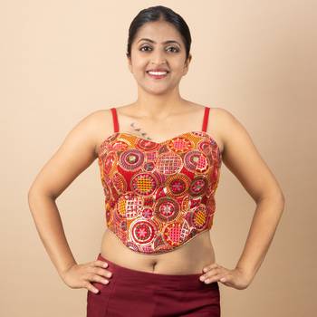 RED EMBROIDED GEORGETTE SWEET HEART NECK BLOUSE 3