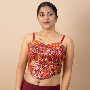 RED EMBROIDED GEORGETTE SWEET HEART NECK BLOUSE 5