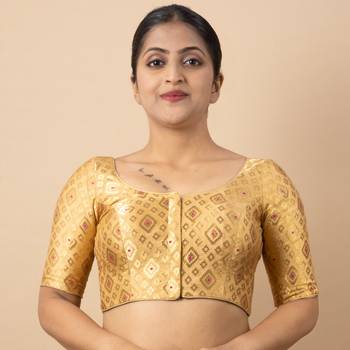 GOLD  PRINTED BROCADE BOAT NECK BLOUSE 1