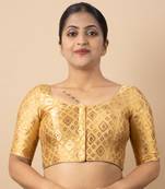 GOLD  PRINTED BROCADE BOAT NECK BLOUSE