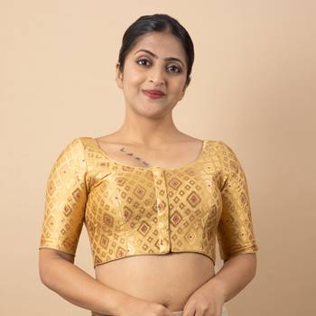 GOLD  PRINTED BROCADE BOAT NECK BLOUSE 2