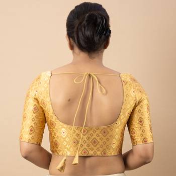 GOLD  PRINTED BROCADE BOAT NECK BLOUSE 3