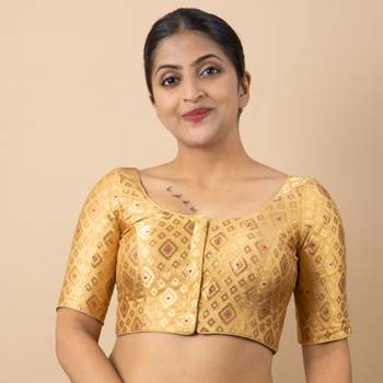 GOLD  PRINTED BROCADE BOAT NECK BLOUSE 4
