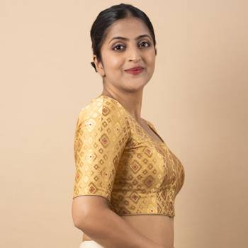 GOLD  PRINTED BROCADE BOAT NECK BLOUSE 5
