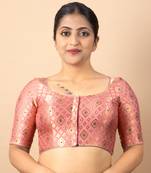 PINK PRINTED BROCADE BOAT NECK BLOUSE